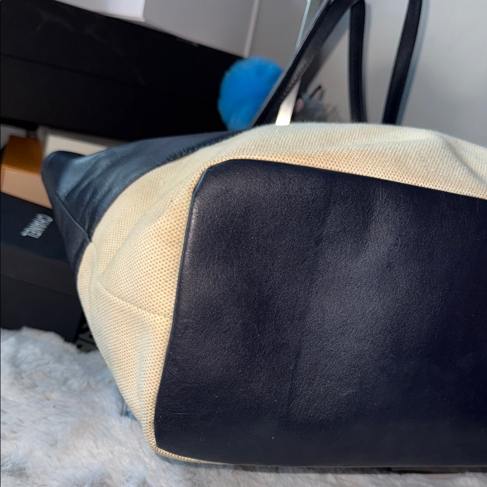 Tory Burch Black and Tan Leather Canvas Tote - Picture 6 of 14